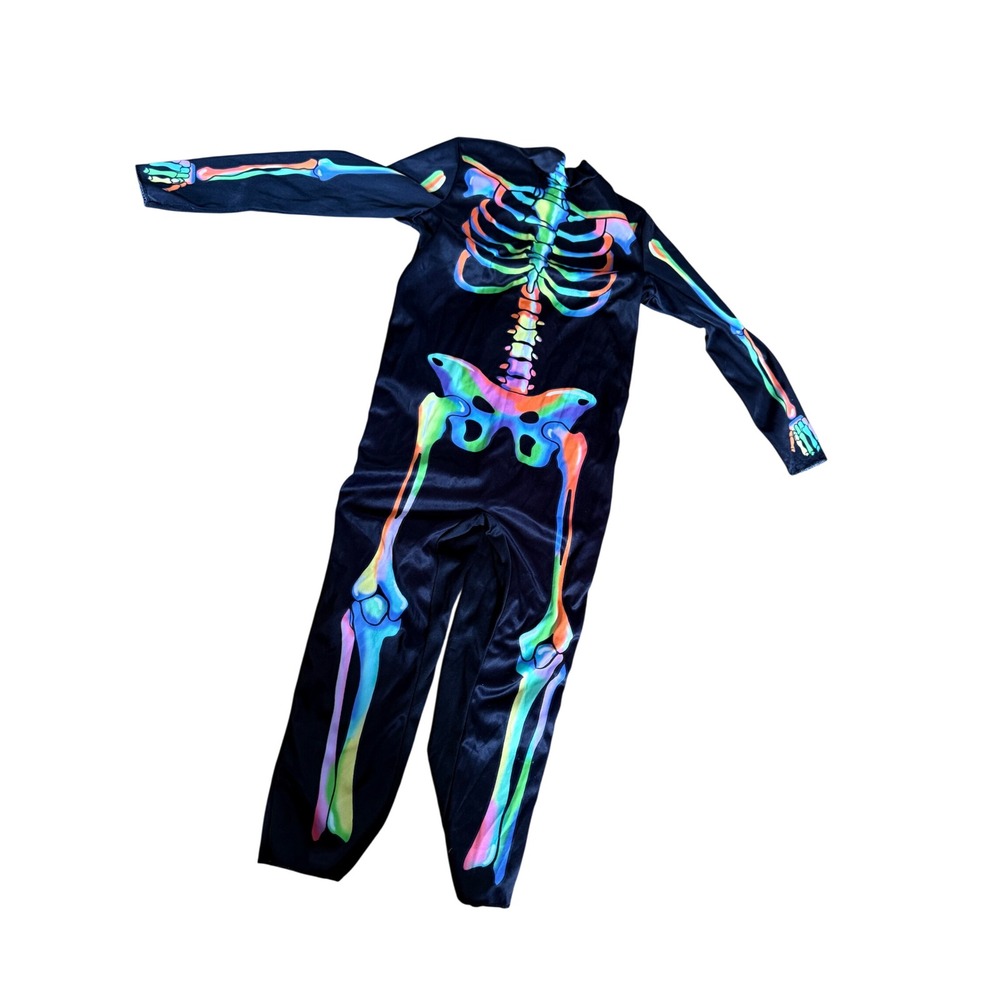 Target Toddler Rainbow Skeleton Halloween Costume Jumpsuit Black 4-5T F00325150
